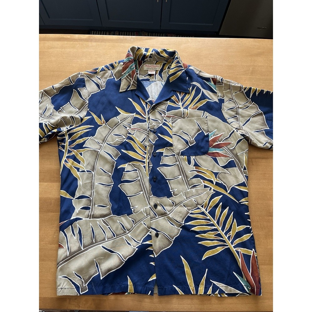 Vintage‎ Michael Gerald 100% Rayon Hawaiian Shirt Men's Size XL Navy Blue